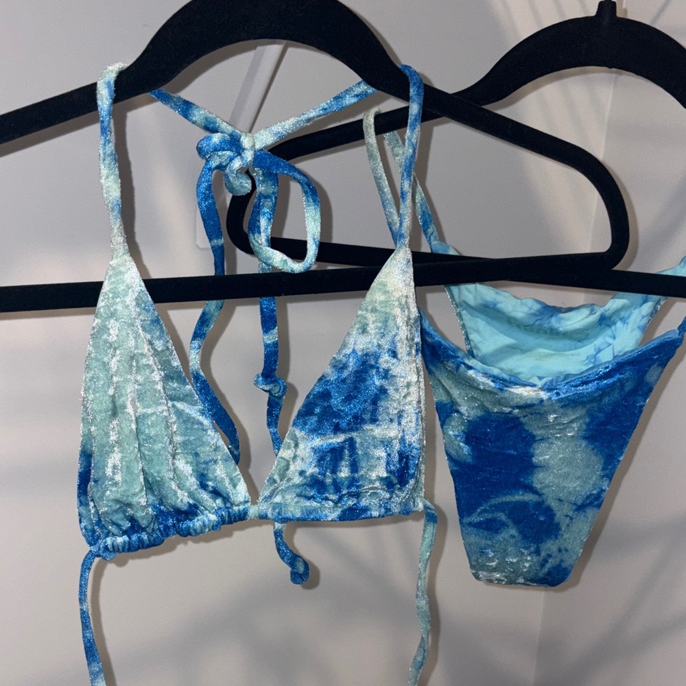 Frankie’s Tie-Dye Blue Triangle Bikini Top and Bottom Set